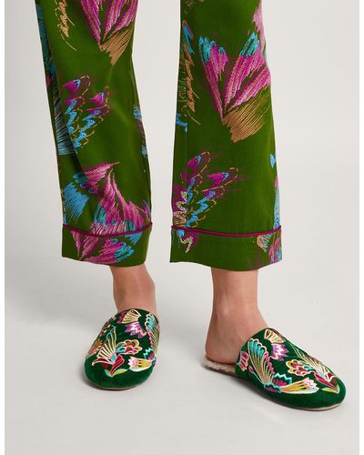 Monsoon Camilla Bird Embroidered Slippers Green