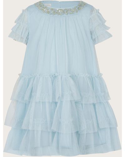 Monsoon Baby Alexandra Ruffle Dress Blue