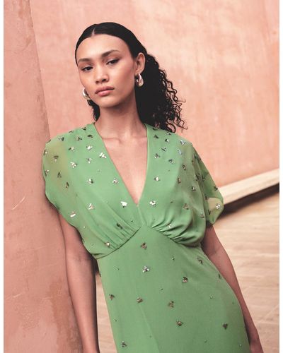 Monsoon Leona Embellished Dress Green