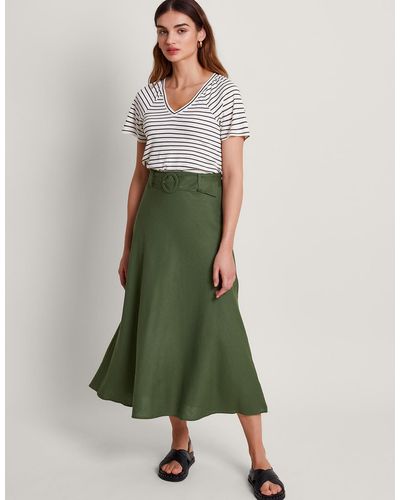 Monsoon Olive Belted Midi Skirt Green