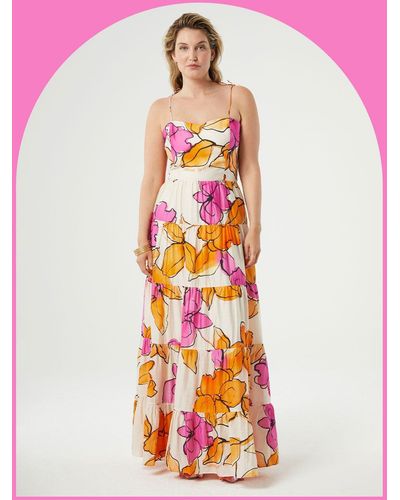 Monsoon Fabienne Chapot Floral Tiered Dress Orange - Pink