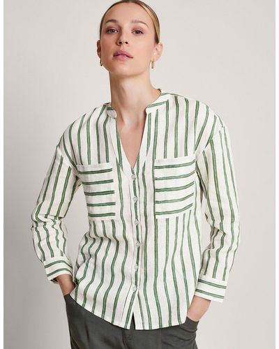 Monsoon Santana Stripe Linen Shirt Green