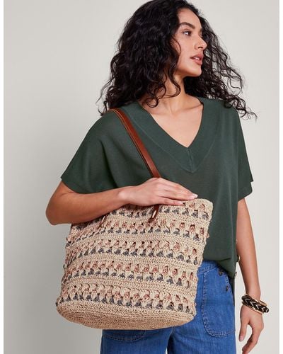 Monsoon Tonal Raffia Shopper Bag - Multicolour