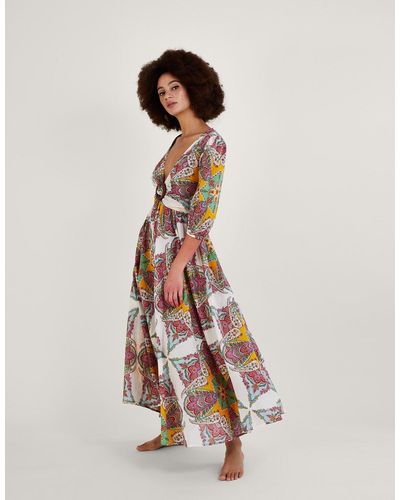Monsoon Paisley Scarf Print Maxi Dress In Sustainable Cotton Multi - Multicolour