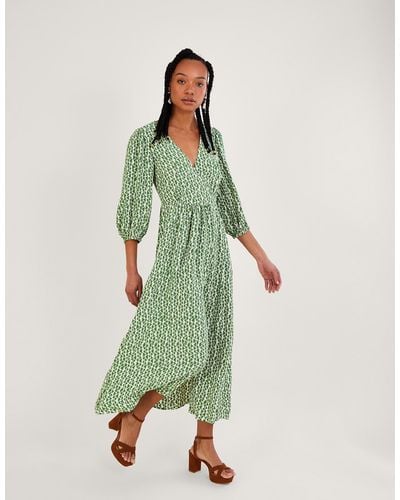 Monsoon Doris Wrap Dress In Sustainable Viscose Green