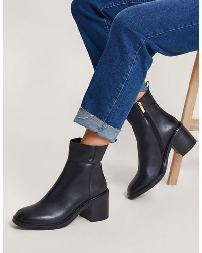 Monsoon Heeled Leather Ankle Boots Black - Blue