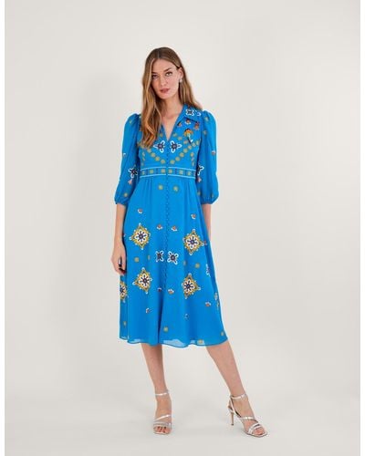 Monsoon Blair Embroidered Shirt Dress In Recycled Polyester Blue