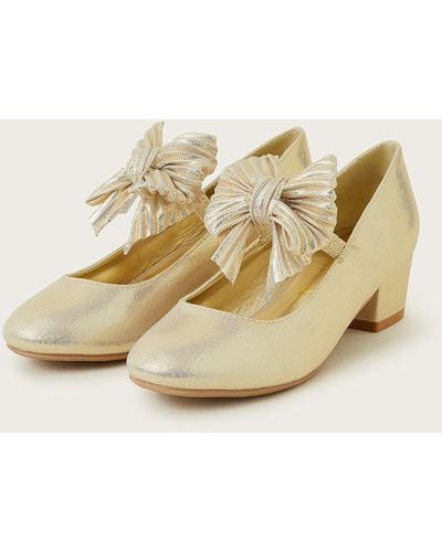 Monsoon Pleated Bow Heeled Shoes Gold - Natural