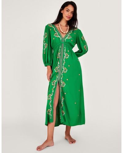 Monsoon Embroidered Maxi Kaftan Dress In Lenzingtm Ecoverotm Green