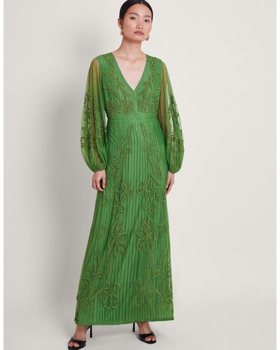 Monsoon Maeva Hand-embroidered Dress Green