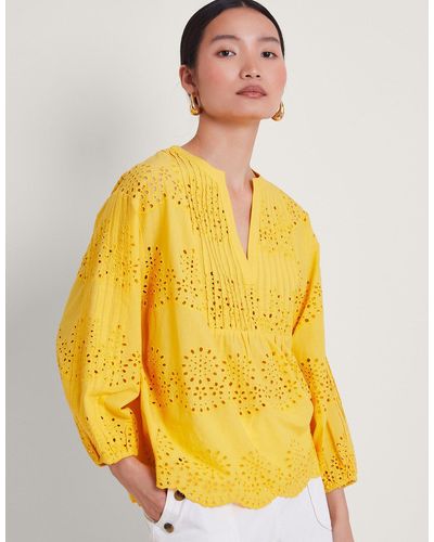 Monsoon Serena Broderie Top Yellow