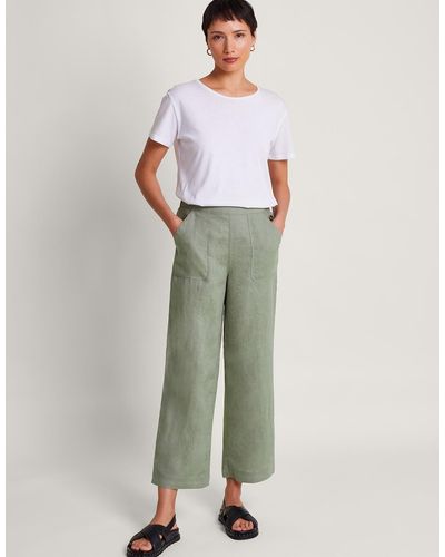 Monsoon Parker Linen Crop Trousers Green