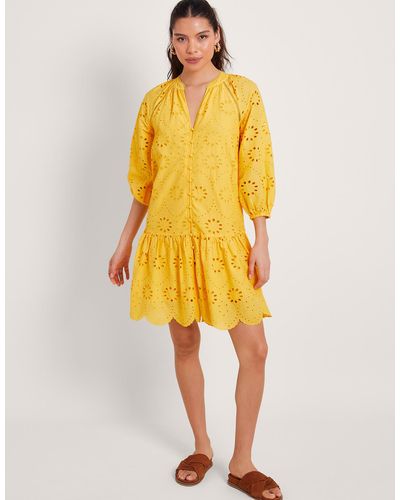 Monsoon Tilly Broderie Dress Yellow