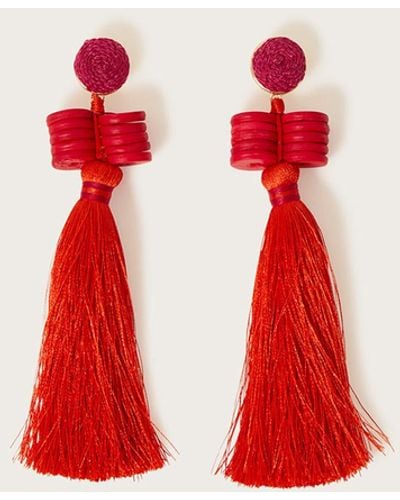 Monsoon Statement Tassel Earrings - Red