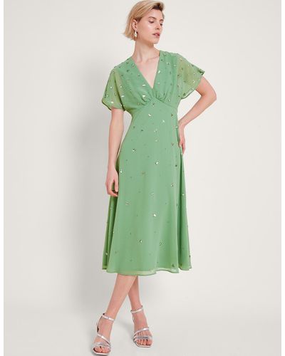 Monsoon Leona Embellished Dress Green