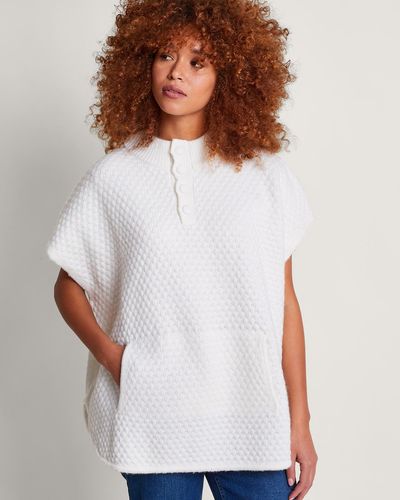Monsoon Shay Quilted Stitch Poncho - White