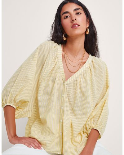 Monsoon Avery Puff Sleeve Stripe Cotton Shirt - Natural