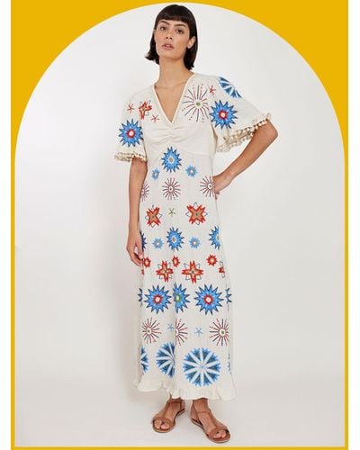 Monsoon East Embroidered Maxi Dress Ivory - White