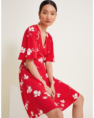 Monsoon Iggy Floral Wrap Dress Red