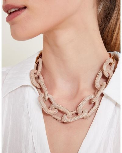 Monsoon Large Raffia Chain Link Necklace - Natural