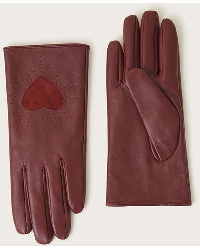 Monsoon Leather Heart Gloves Red - Black