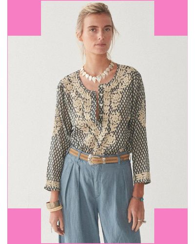 Monsoon Maison Hotel Embroidered Print Blouse Blue