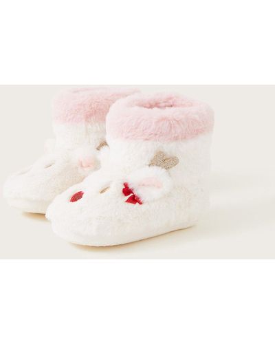 Monsoon Donna Reindeer Slippers Ivory - Pink