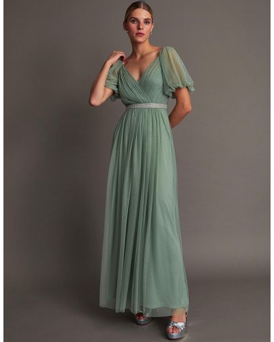 Monsoon Meghan Mesh Maxi Dress In Recycled Polyester Green