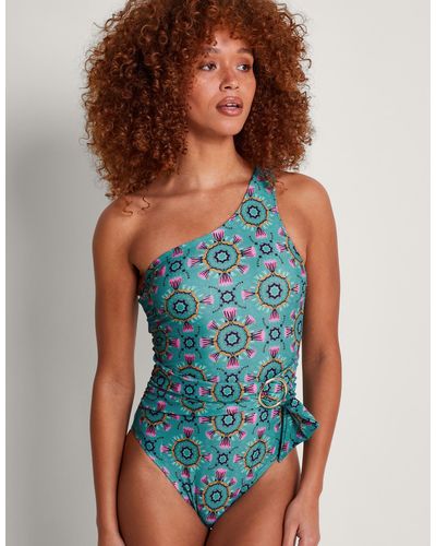 Monsoon Carla Belted Swimsuit Teal - Blue