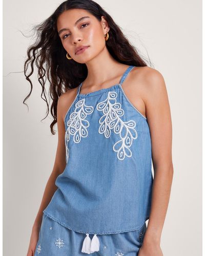 Monsoon Lacy Embroidered Cami Blue