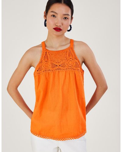 Monsoon Crochet Neckline Halter Top Orange