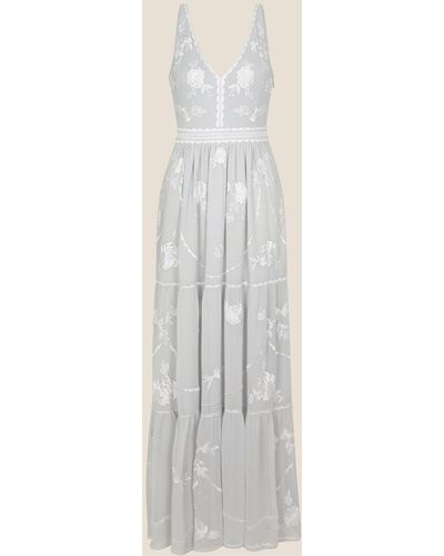 Monsoon Alexis Embellished Maxi Dress Silver - White