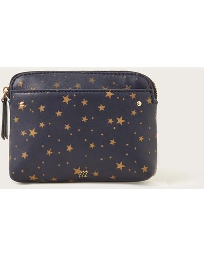 Monsoon Star Print Large Leather Pouch - Blue