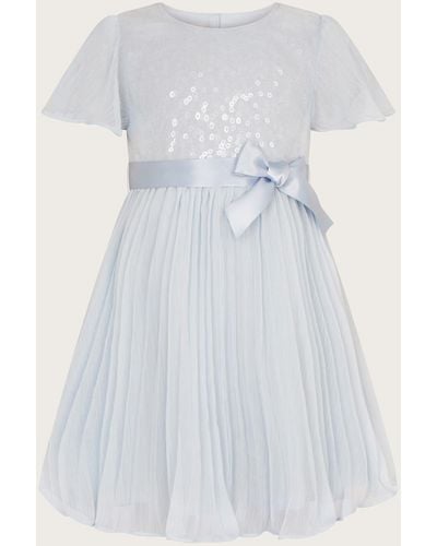 Monsoon Baby Angel Pleat Sequin Dress Blue - White