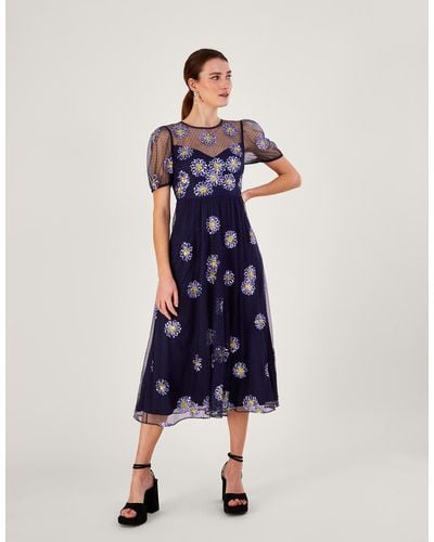 Monsoon Nellie Embellished Midi Dress Blue