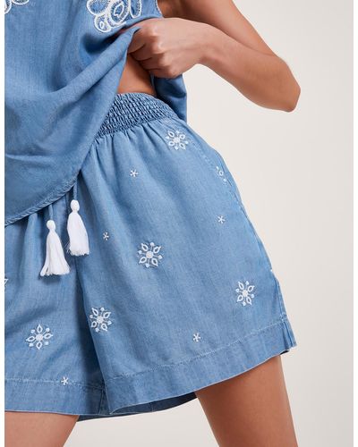 Monsoon Lyrica Embroidered Shorts Blue