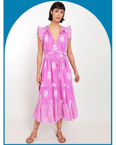 Monsoon East Sleeveless Tiered Print Dress Pink