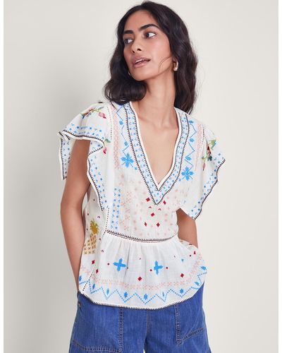 Monsoon Prue Pineapple Embroidered Top White