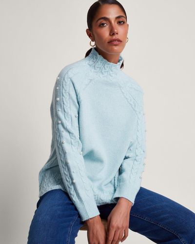 Monsoon Pearl Cable Knit Jumper Blue