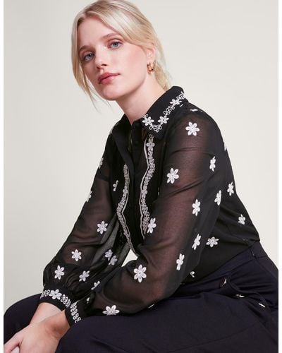 Monsoon Fiori Embroidered Blouse Black