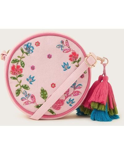 Monsoon Embroidered Tassel Flower Bag - Pink