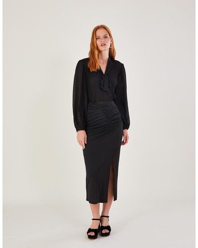 Monsoon Ruched Crepe Jersey Skirt Black