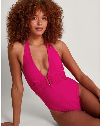 Monsoon Maria Ribbed Swimsuit Pink