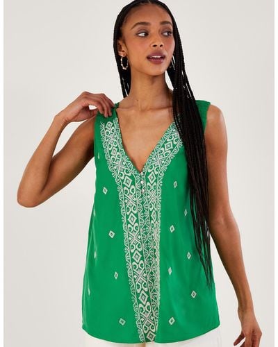 Monsoon Embroidered Wide Strap Vest Top Green