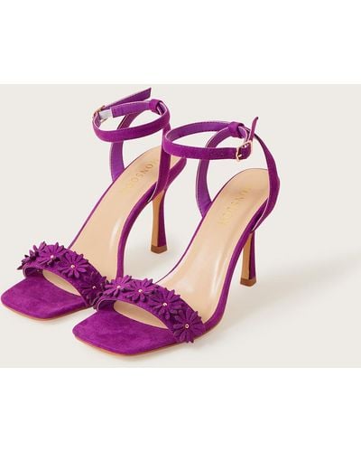 Monsoon Suede Flower Heel Sandals Purple - Pink