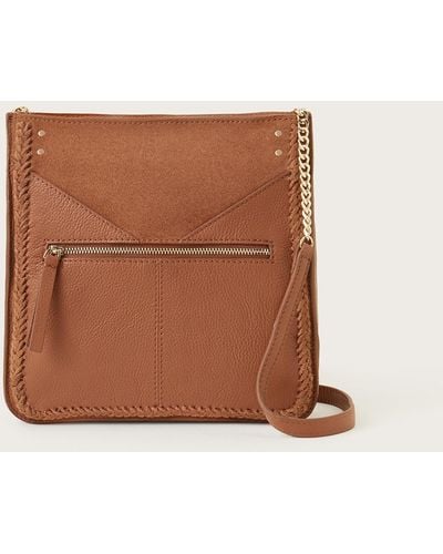 Monsoon Large Leather Cross-body Bag - Brown