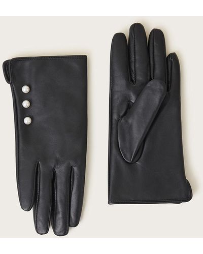 Monsoon Leather Pearl Button Gloves Black