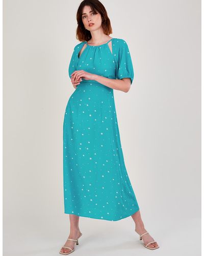 Monsoon Sami Spot Print Dress Teal - Blue