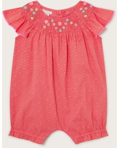 Monsoon Baby Dobby Embroidered Romper Orange - Pink