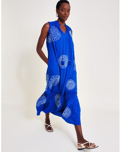 Monsoon Meena Embroidered Dress Blue